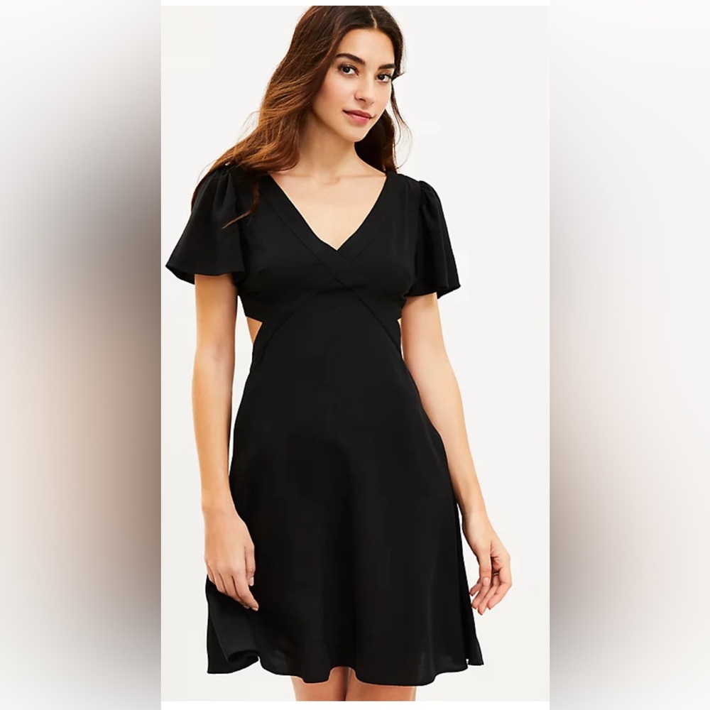 NWT Black Cutout Side Flutter Dress Size 14